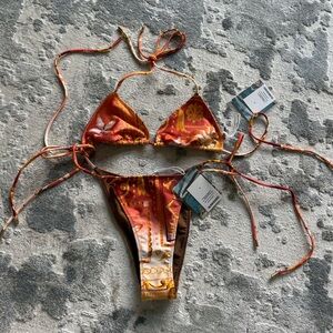 Sunkissed Le Triangle String Orange and Gold Bikini Set